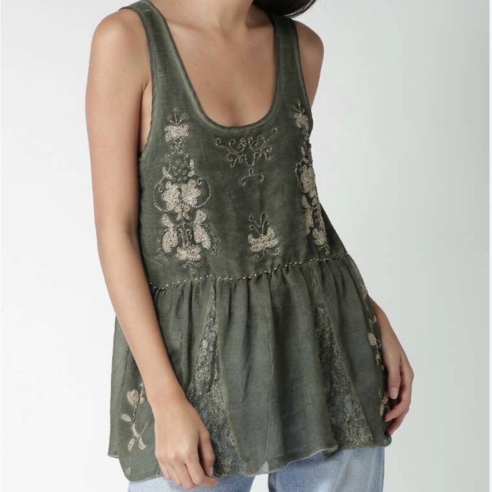 Forever 21 Olive Green Embellished Top Size Medium Fairygoth